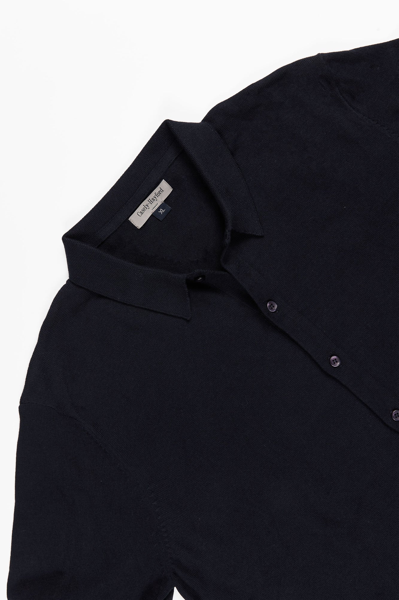 Aksel Button Through Knitted Polo Shirt, Navy