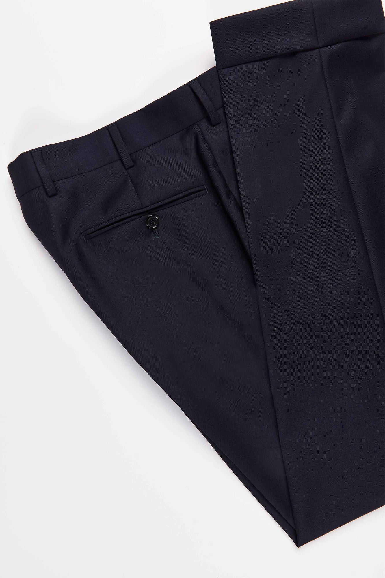 Fenton - Navy Wool Twill Relaxed Turn Up Trousers