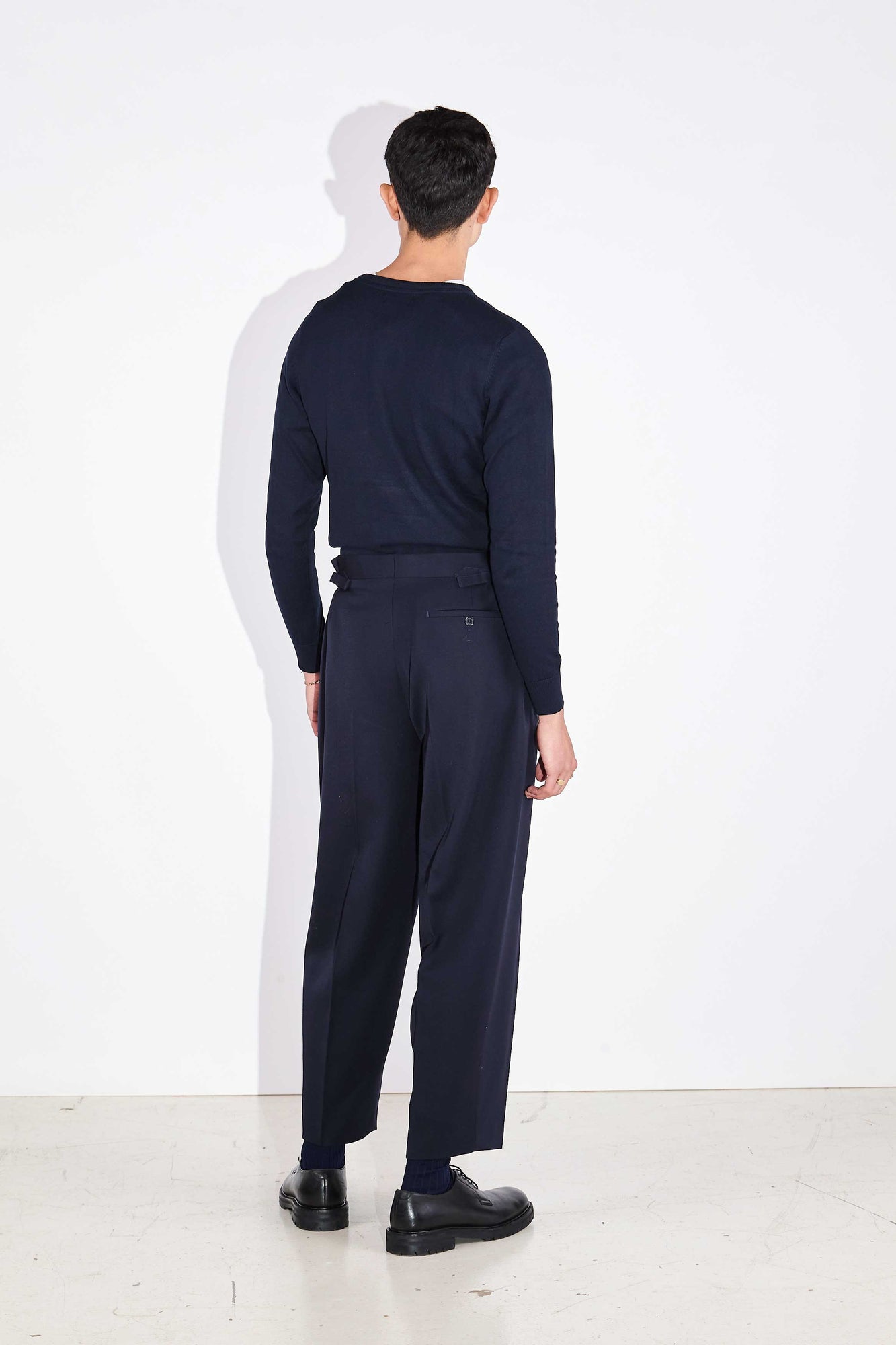 Ezra - Navy Wool Twill Relaxed Tapered Leg Trousers